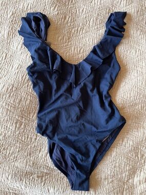 Eberjey Deep Navy Ruffle-Trim One-Piece Swimsuit